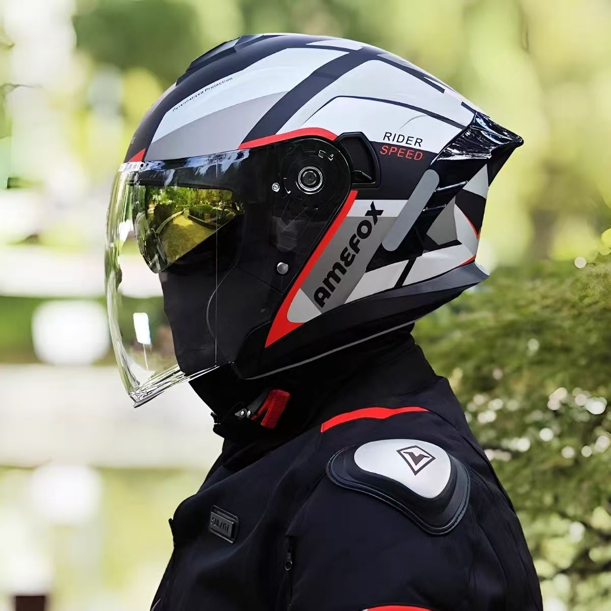 ダブルバイザー付きオープンフェイスヘルメット、3/4ジェット - Motorcycle Helmet Inner Sun Visor Lens のレビューと価格